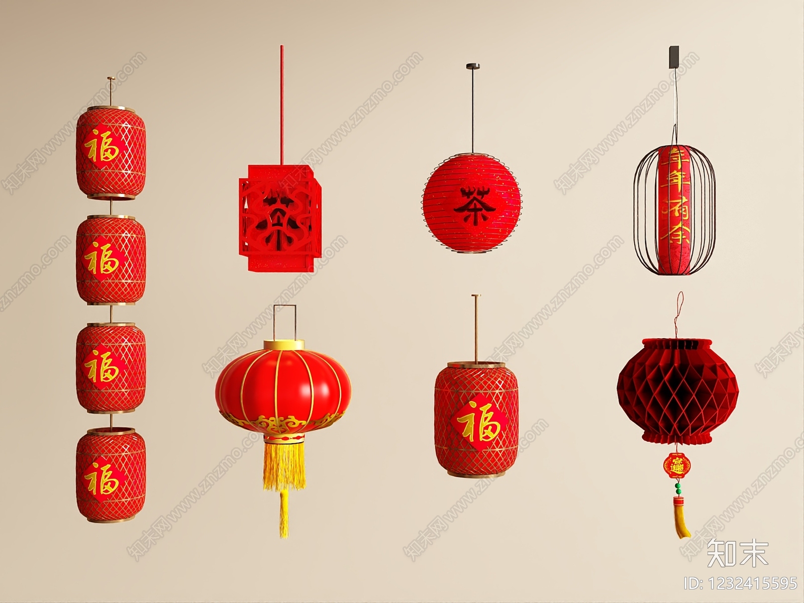 中式灯笼3D模型下载【ID:1232415595】