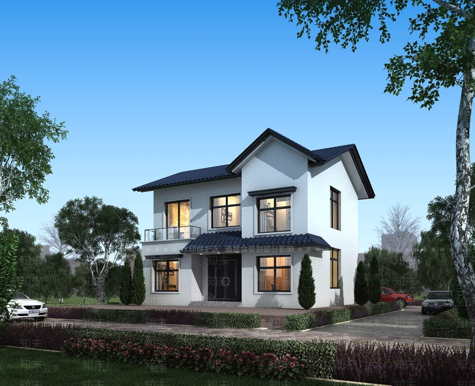 新中式景观别墅外观3D模型下载【ID:1232415674】