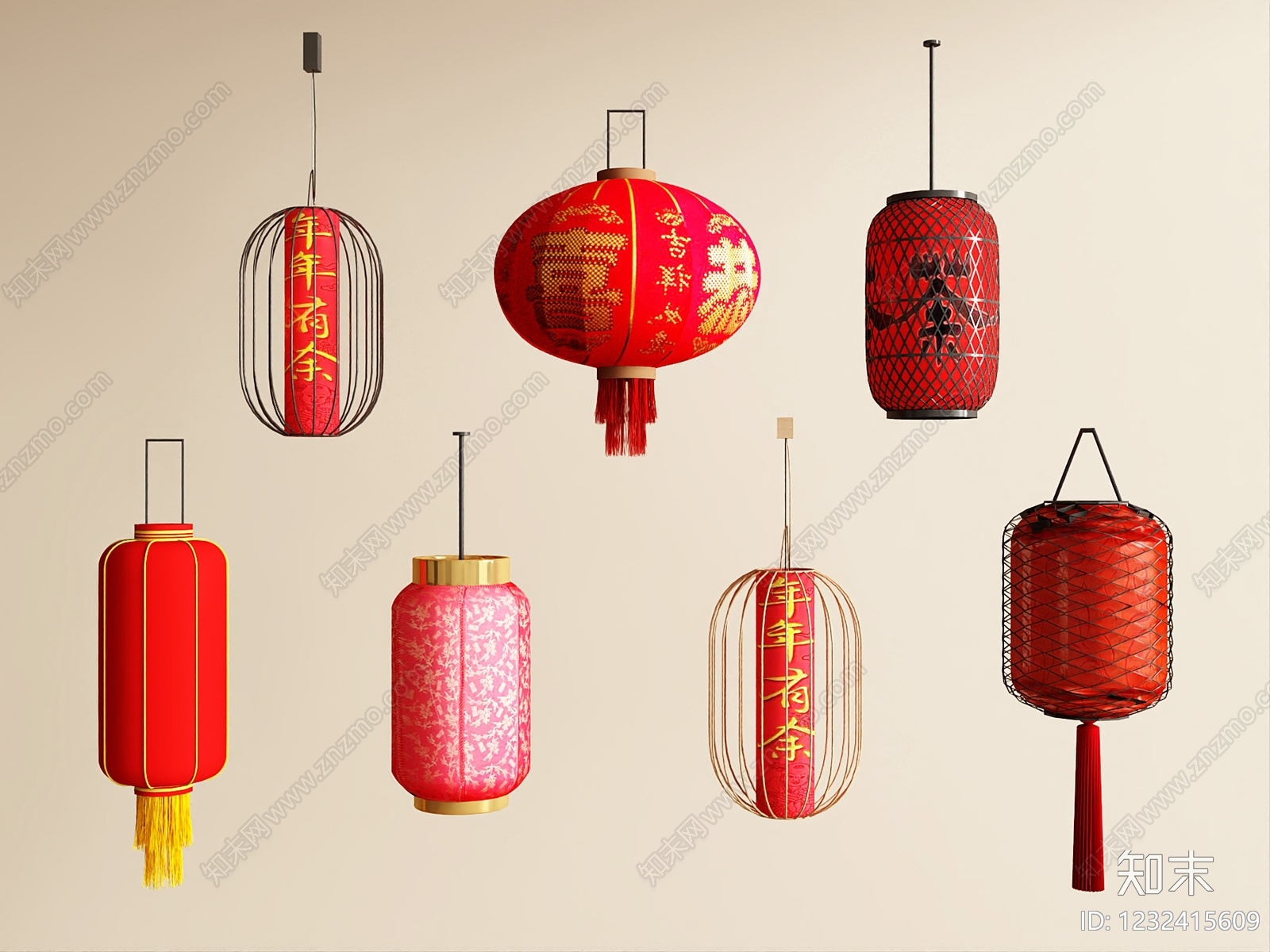 中式灯笼3D模型下载【ID:1232415609】