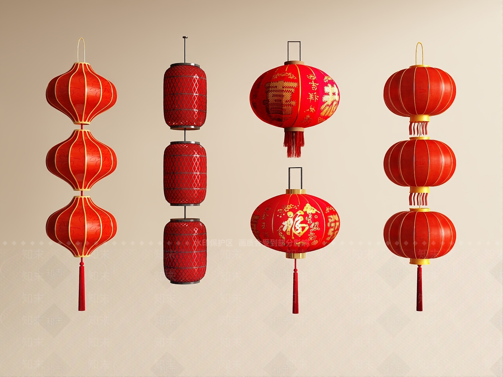 中式灯笼3D模型下载【ID:1232415625】