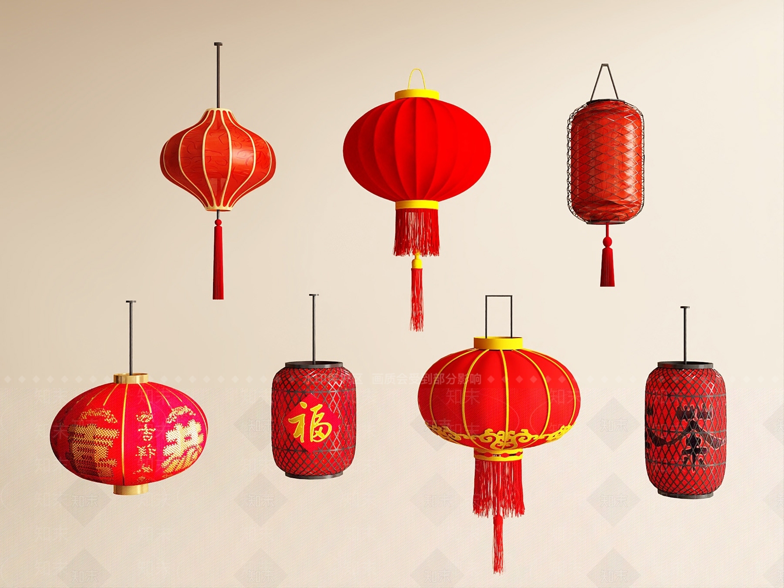 中式灯笼3D模型下载【ID:1232415732】