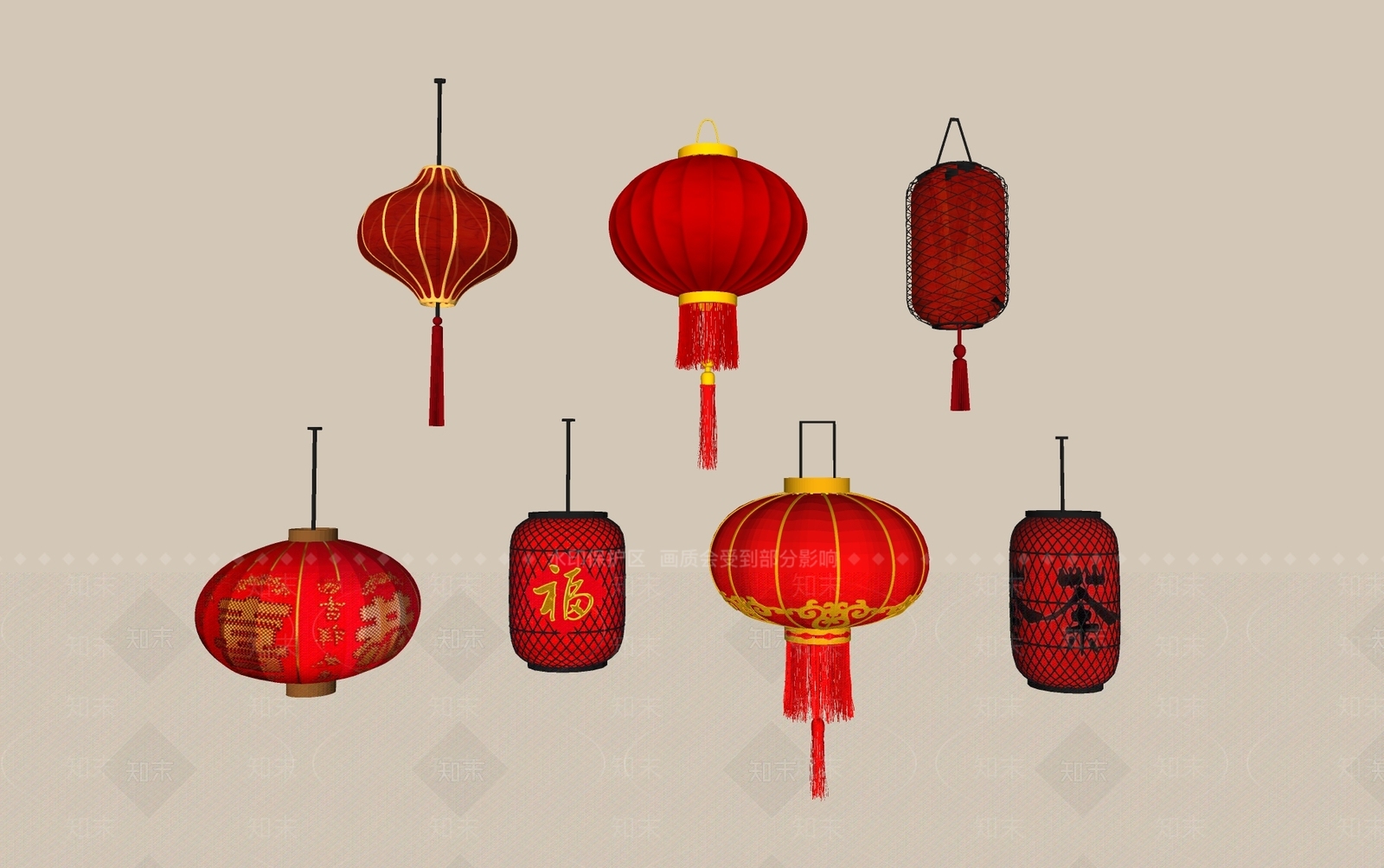 中式灯笼SU模型下载【ID:1232416133】
