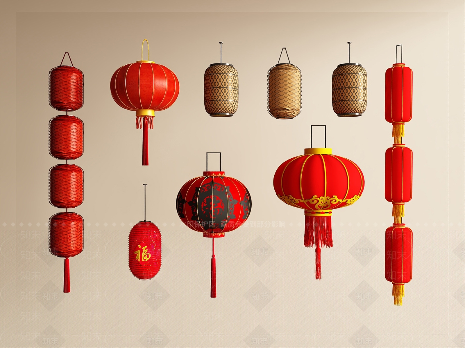 中式灯笼3D模型下载【ID:1232416301】