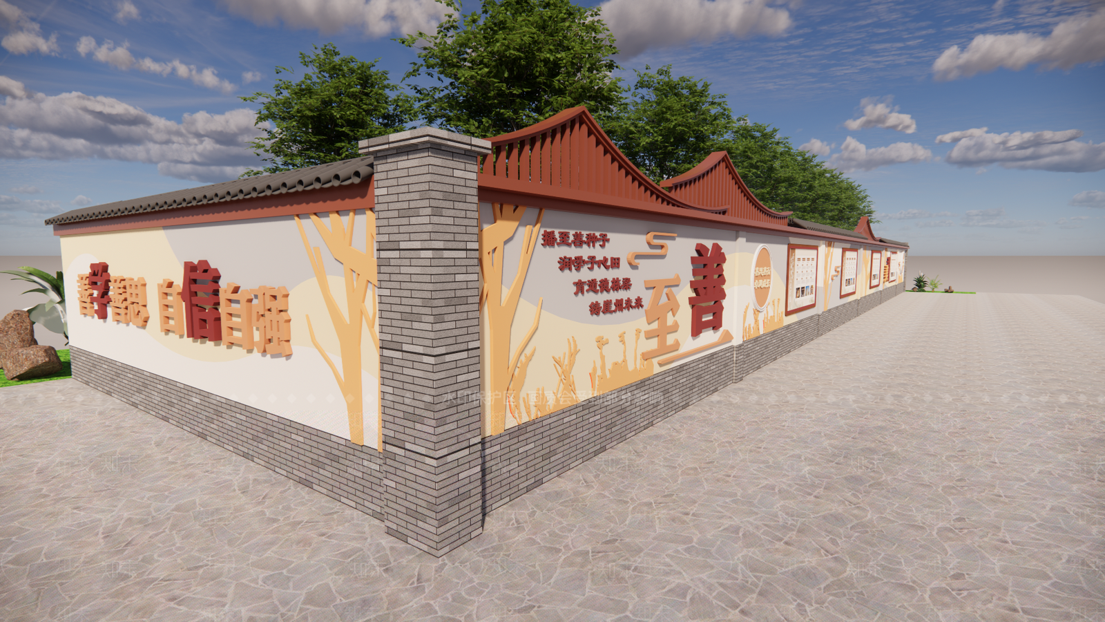 新中式景观教育校园景观SU模型下载【ID:1232417770】