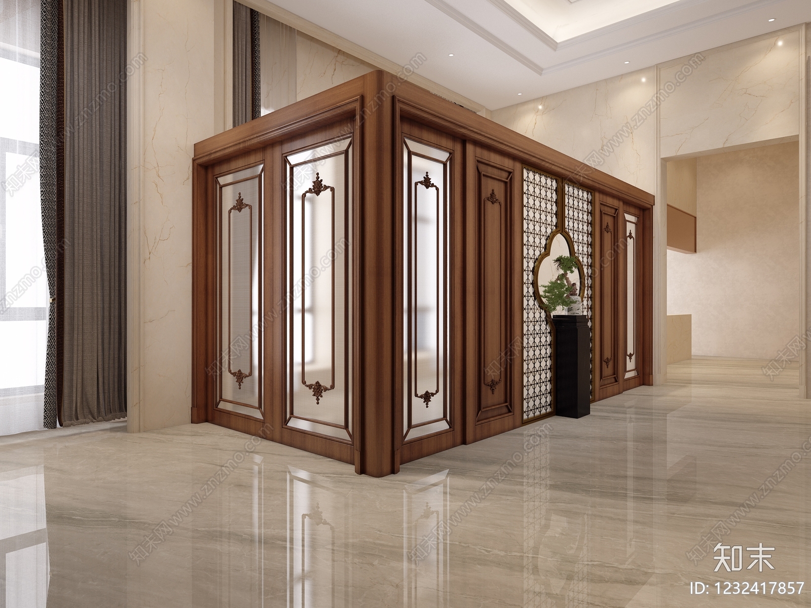 新中式艺术隔断3D模型下载【ID:1232417857】