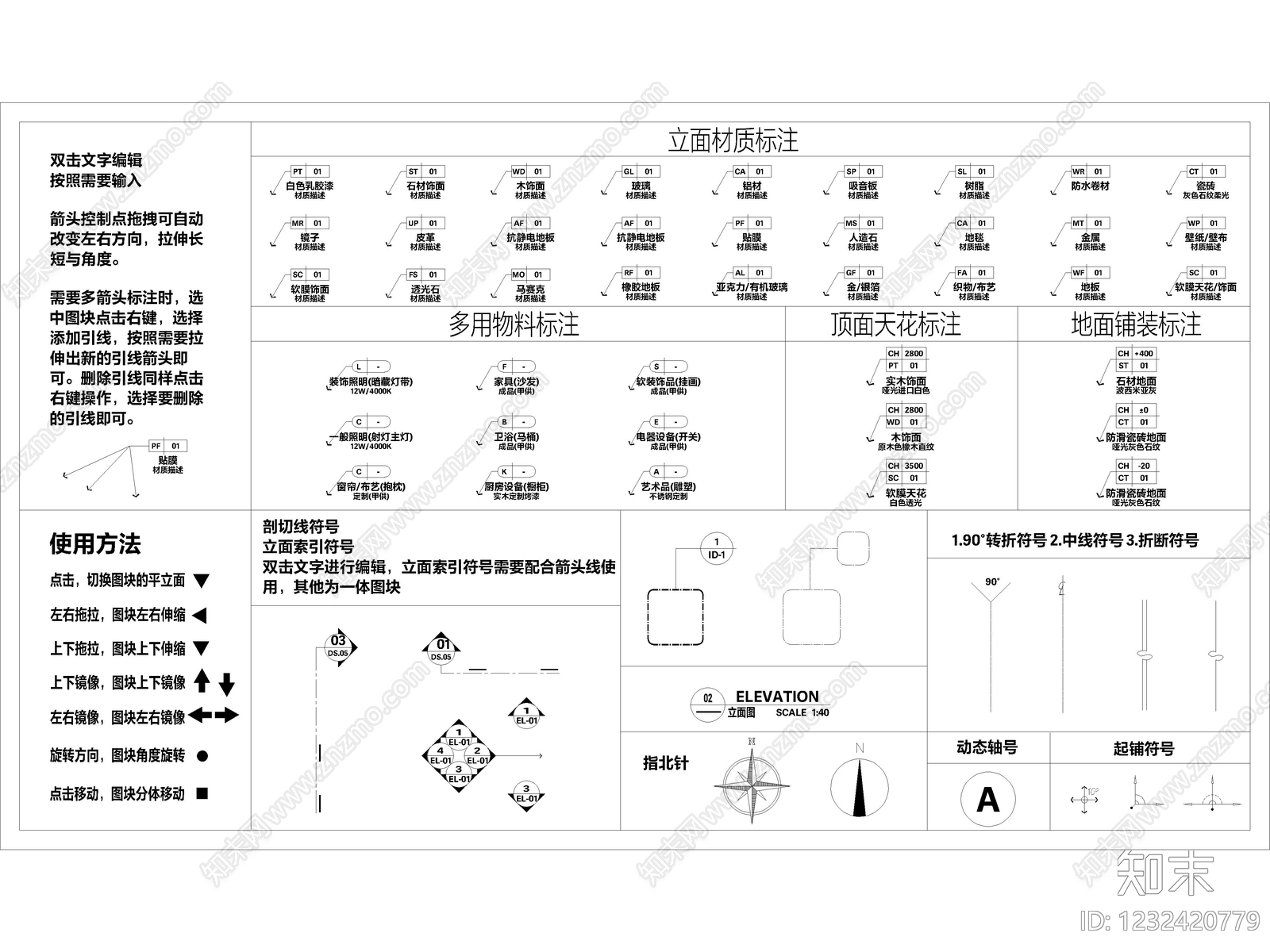4套CAD施工图纸材料标注模板索引符号制图规范cad施工图下载【ID:1232420779】