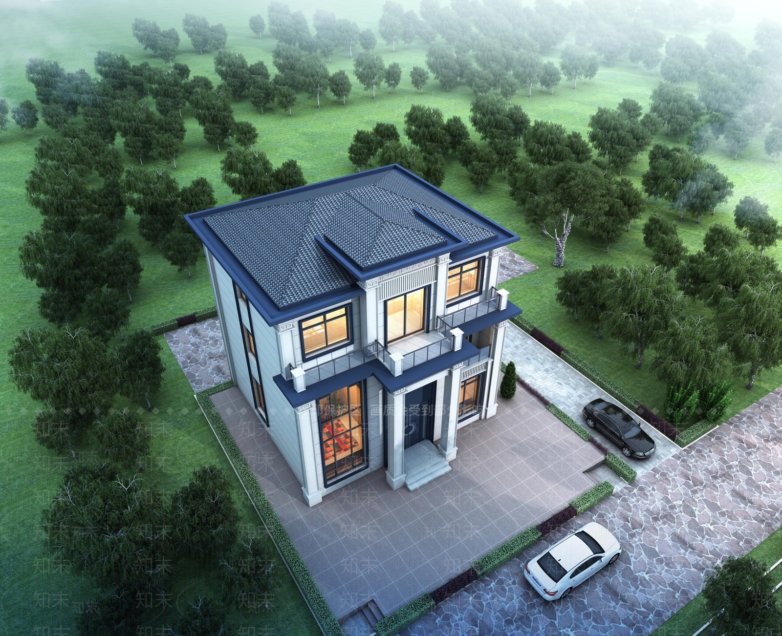 新中式别墅外观3D模型下载【ID:1232421640】