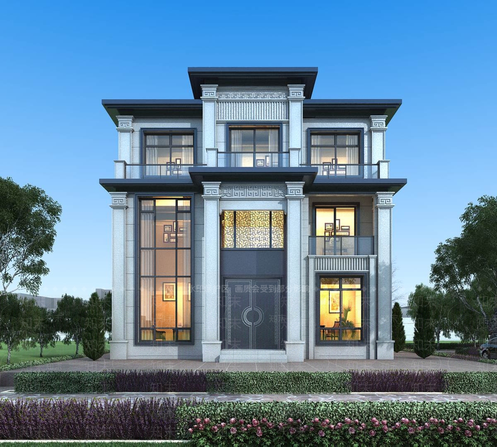 新中式别墅外观3D模型下载【ID:1232421640】