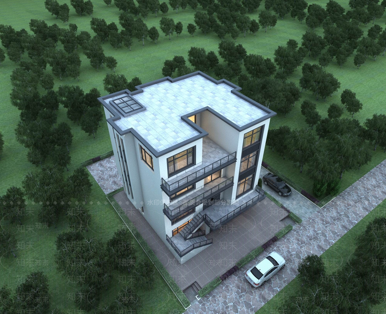 现代主义别墅外观3D模型下载【ID:1232422556】