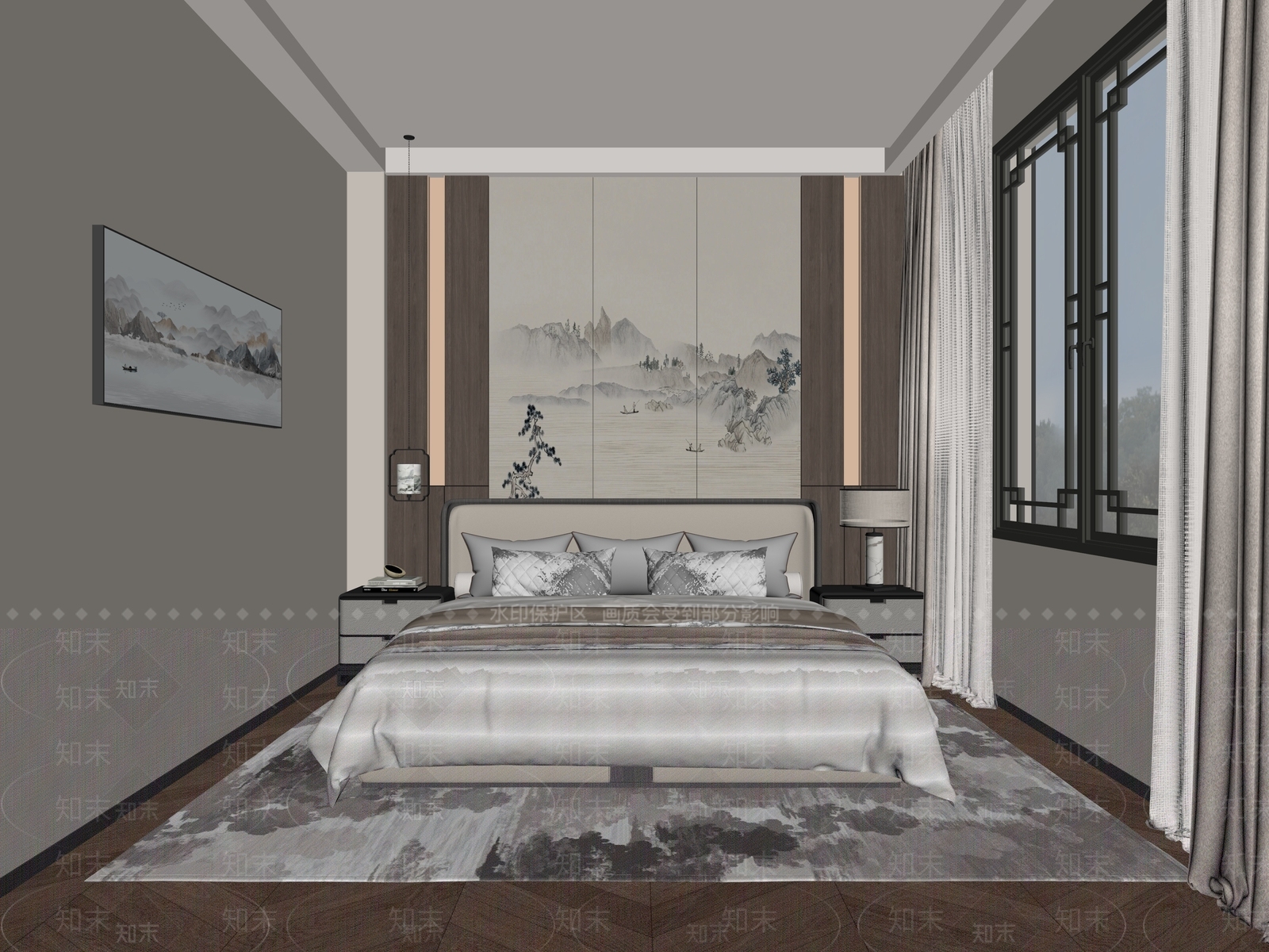 新中式宋式卧室3D模型下载【ID:1232422863】