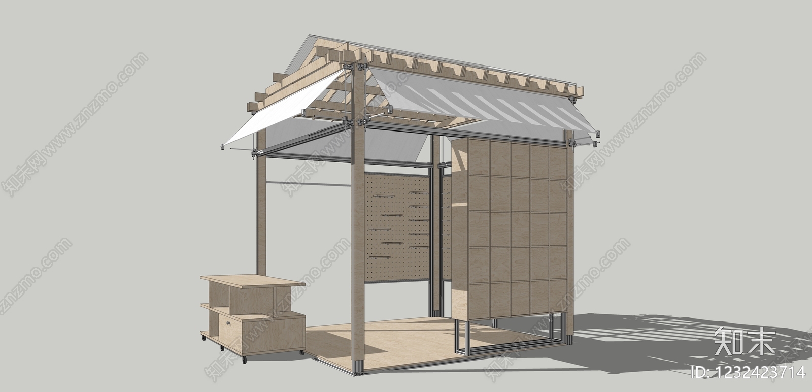 原木风文创展台SU模型下载【ID:1232423714】