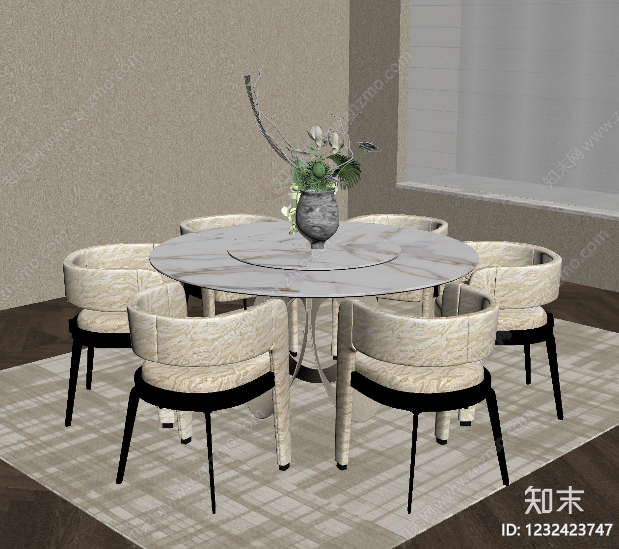 轻奢餐桌椅SU模型下载【ID:1232423747】