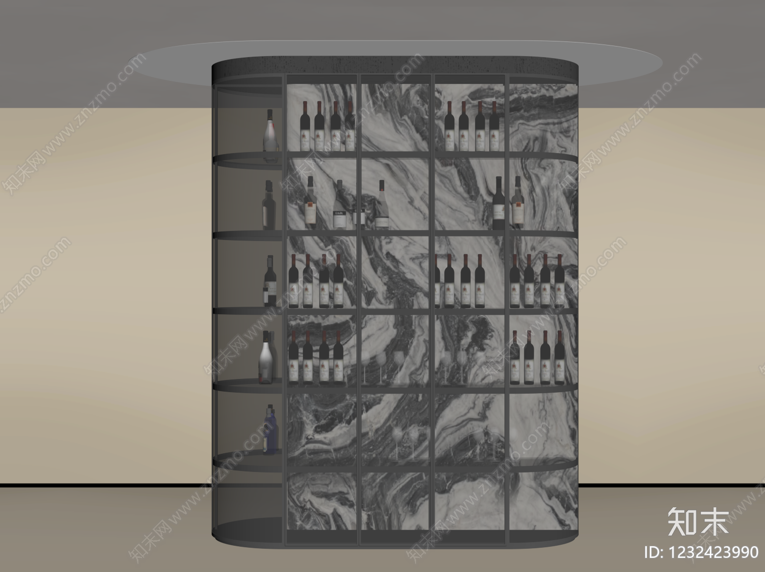 意式极简酒柜SU模型下载【ID:1232423990】