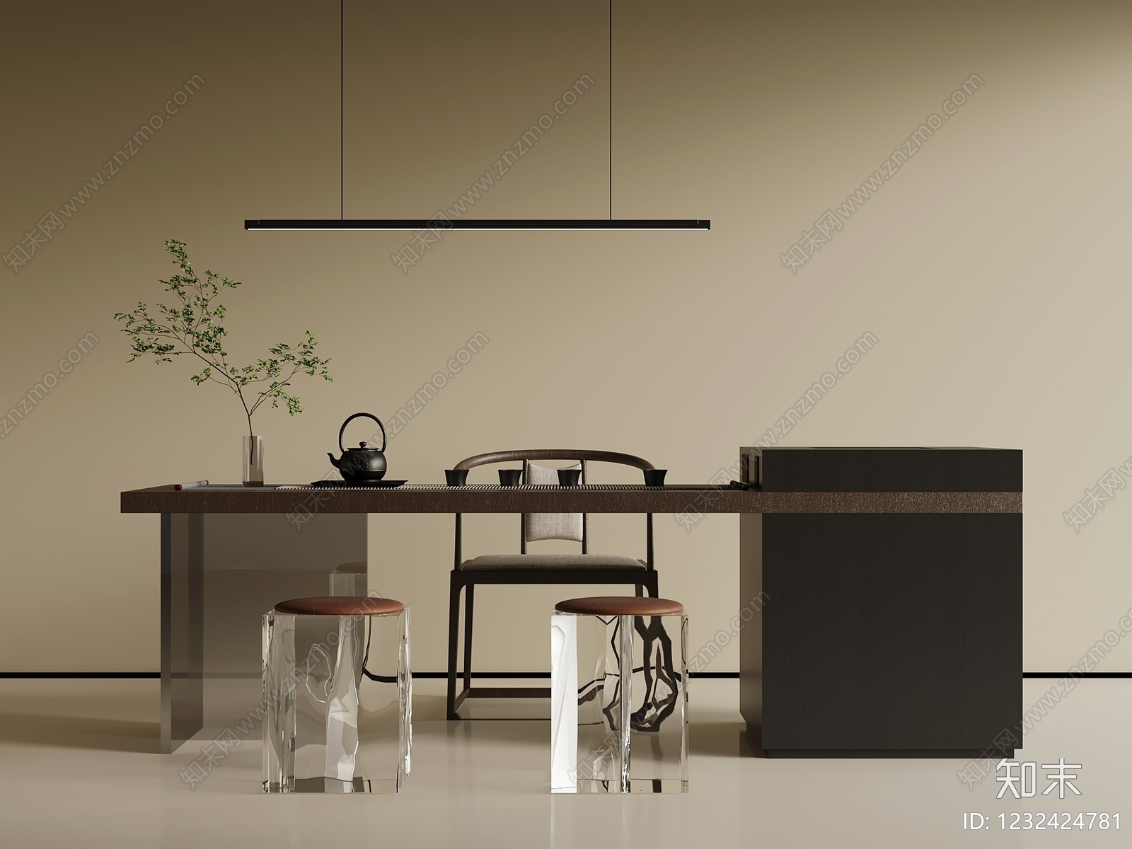 新中式茶桌椅3D模型下载【ID:1232424781】