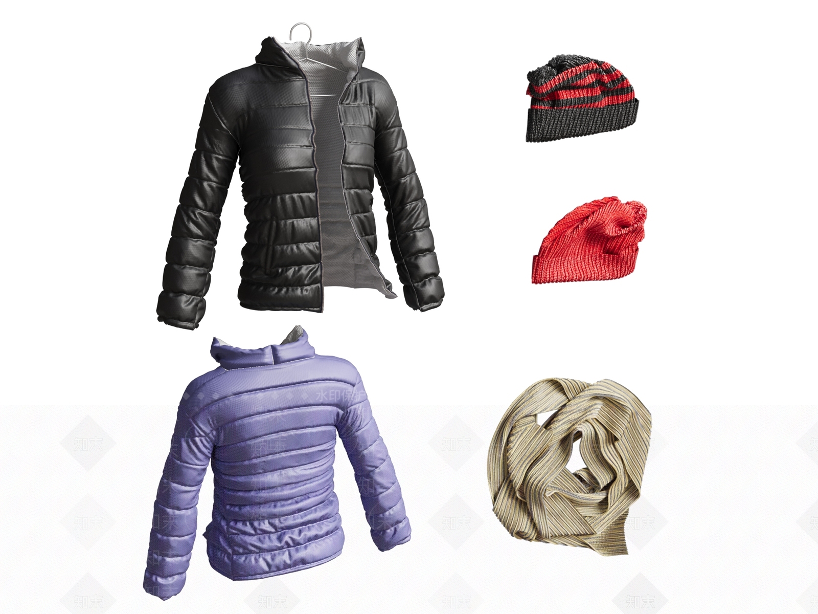 现代衣服3D模型渲染效果图