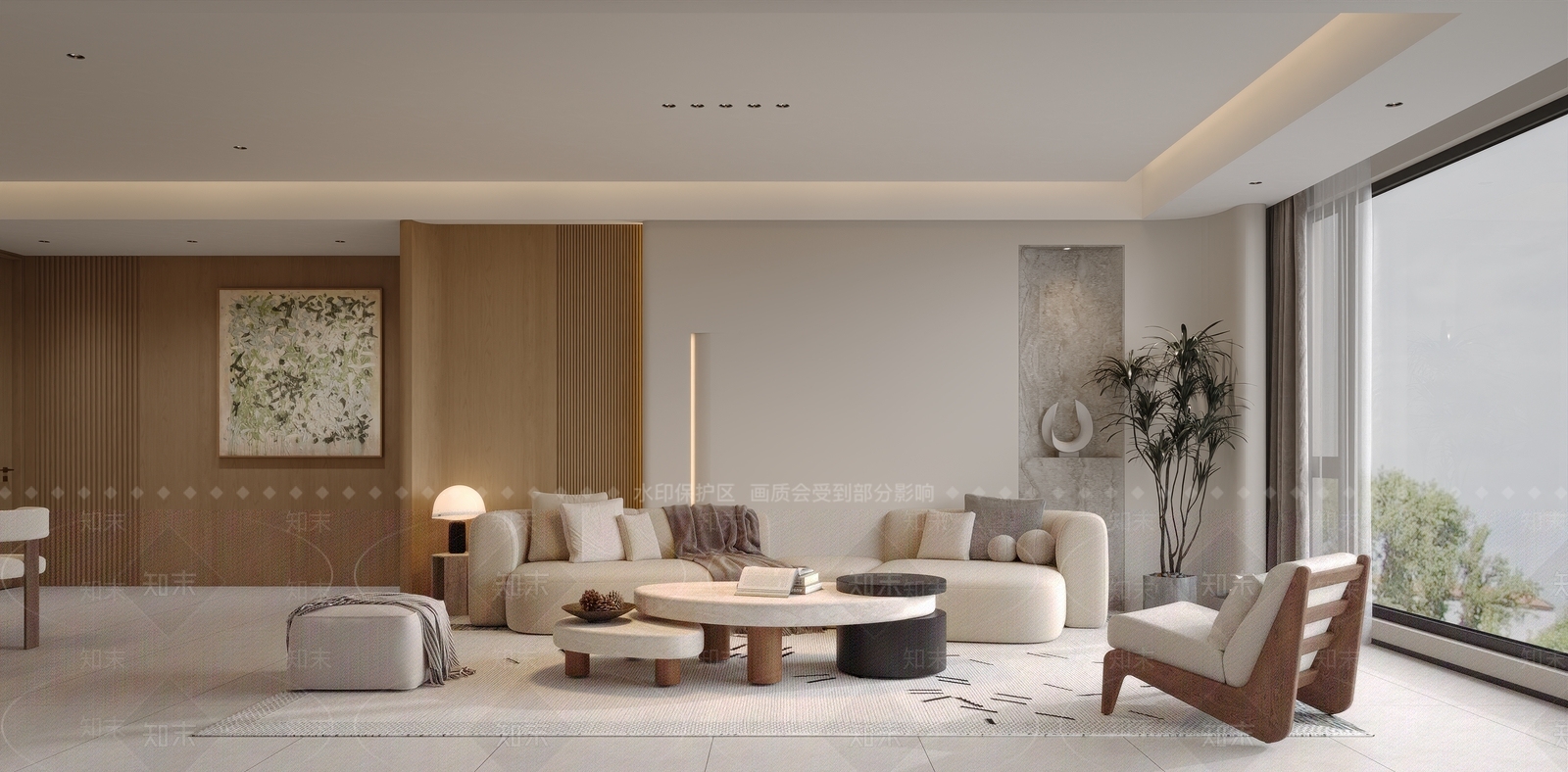 原木风大平层客餐厅3D模型下载【ID:1232425670】