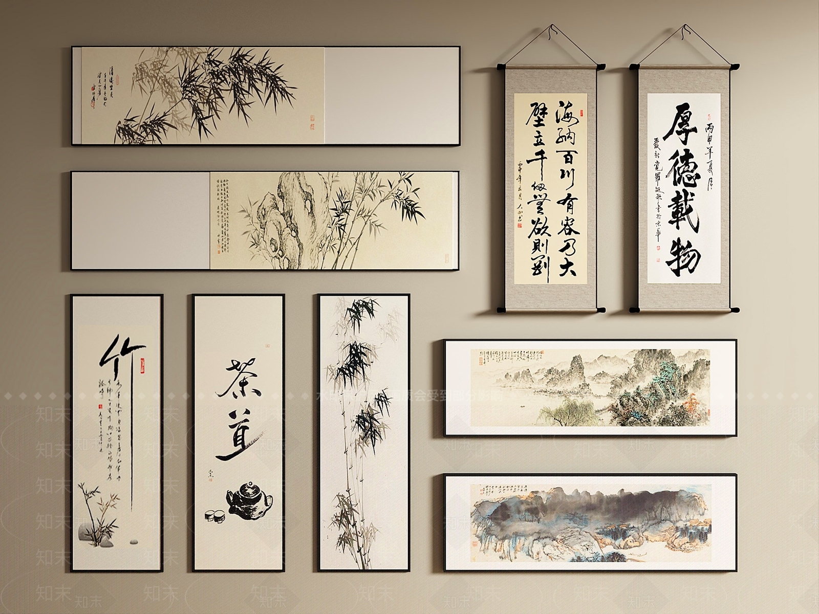 新中式字画3D模型下载【ID:1232426422】