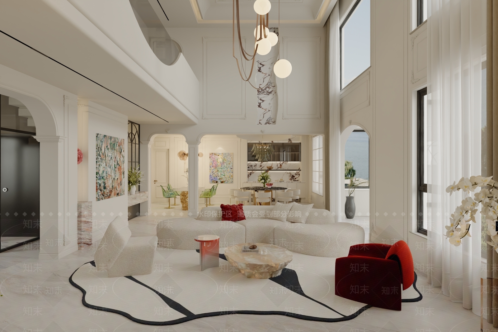 法式别墅客餐厅3D模型下载【ID:1232427142】