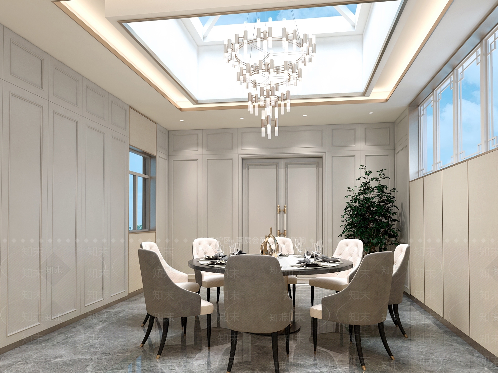 轻奢别墅餐厅3D模型下载【ID:1232427184】