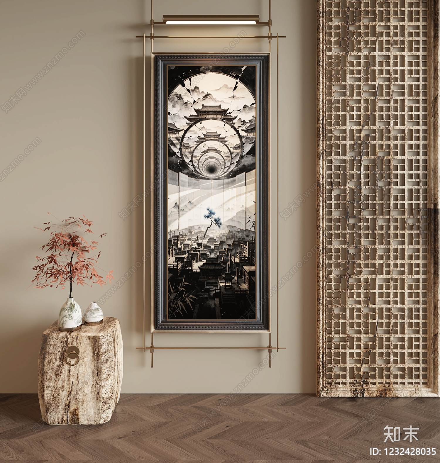 新中式挂画SU模型下载【ID:1232428035】