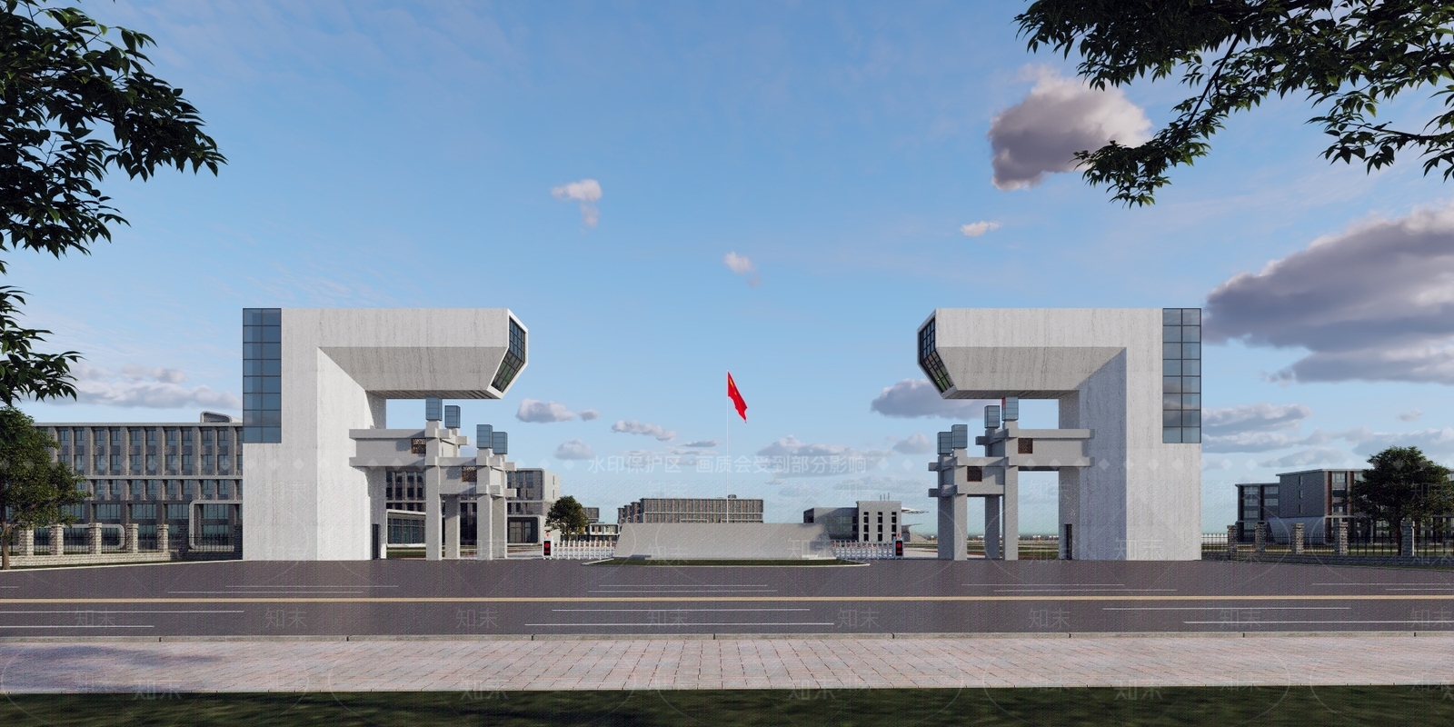 现代主义大门3D模型渲染效果图