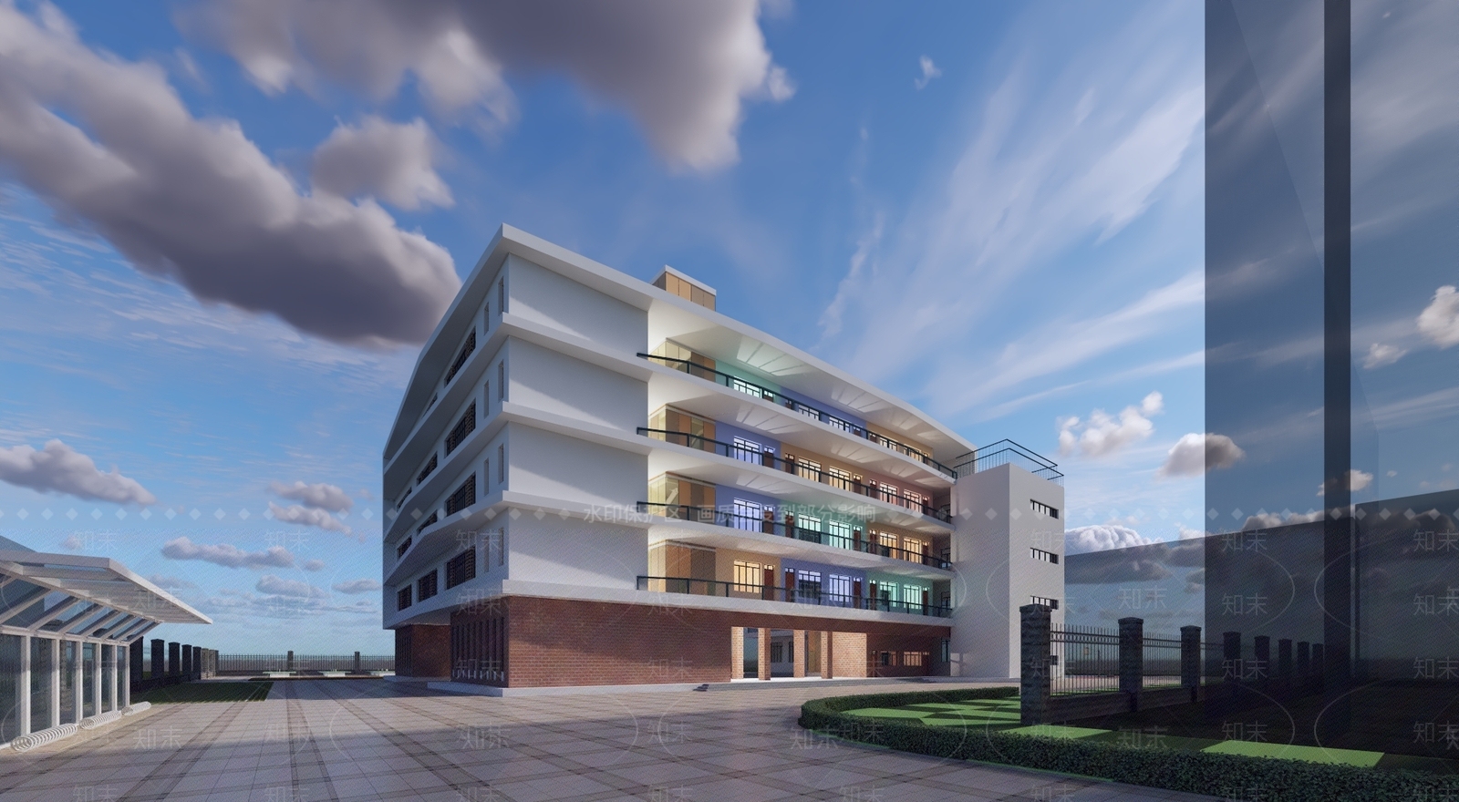 现代主义学校外观3D模型下载【ID:1232436420】