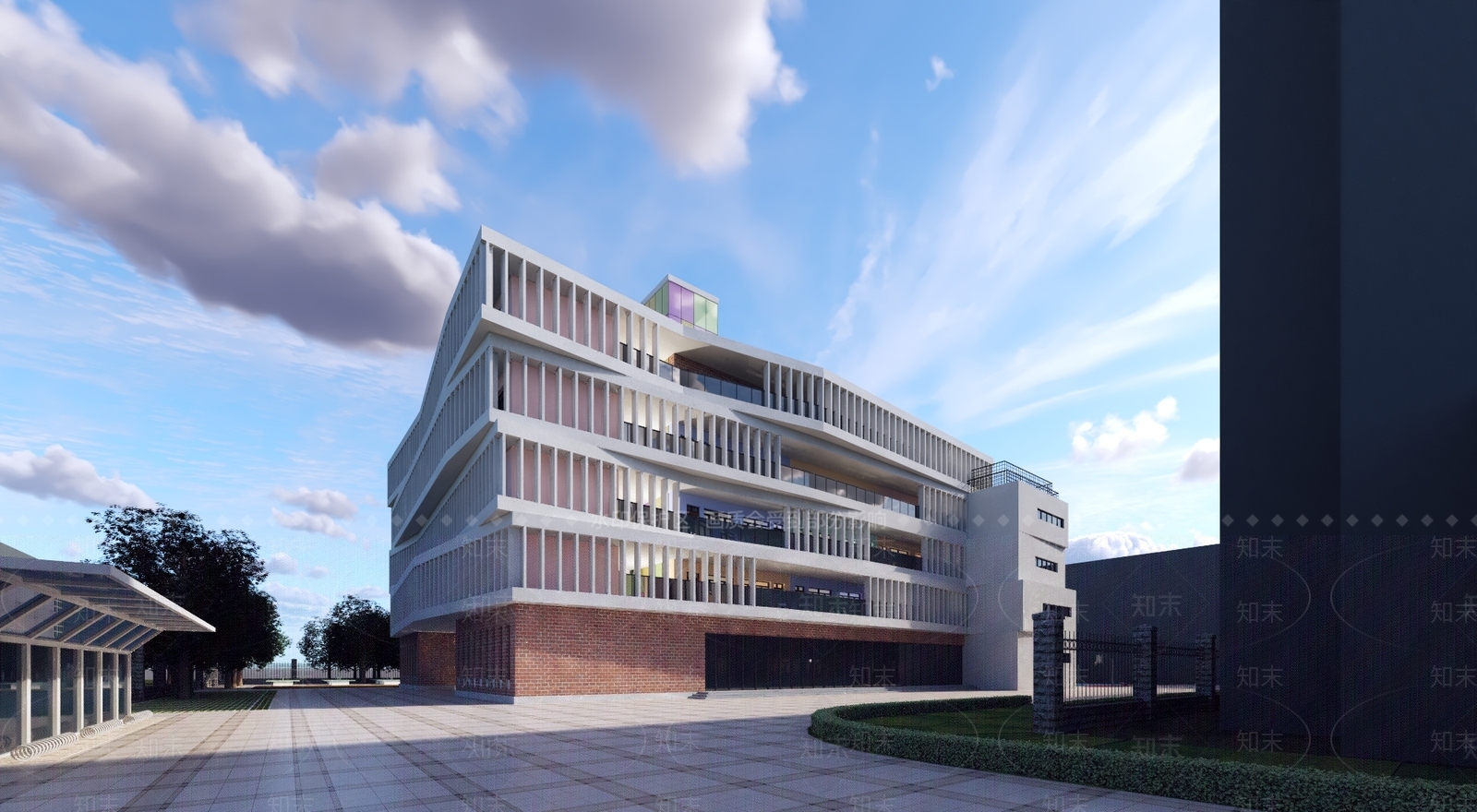 现代主义学校外观3D模型下载【ID:1232436422】