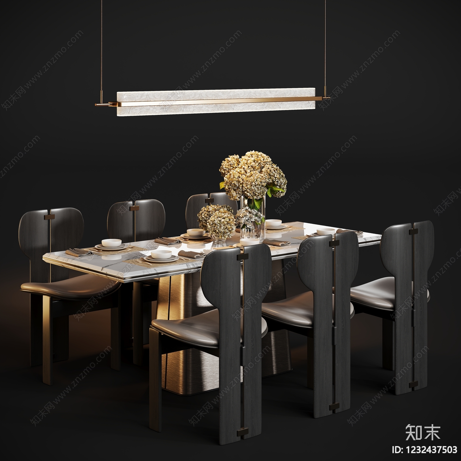 轻奢餐桌椅SU模型下载【ID:1232437503】