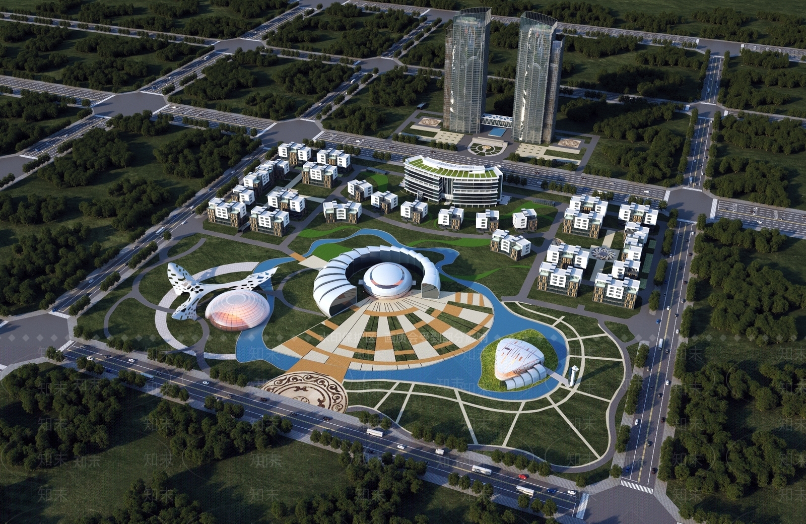 未来主义鸟瞰规划3D模型下载【ID:1232437506】