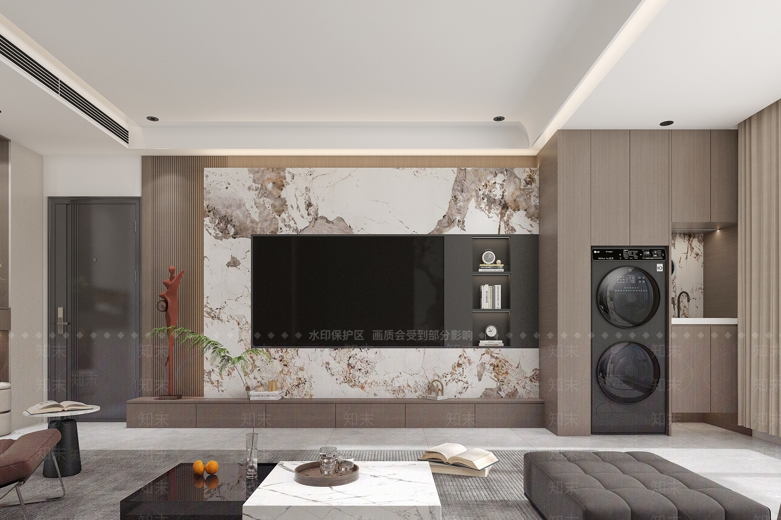 现代简约大平层客餐厅3D模型下载【ID:1232439291】