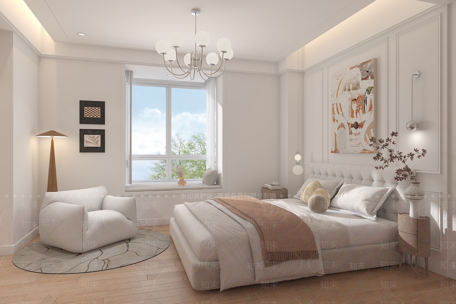 奶油风主卧3D模型下载【ID:1232439944】