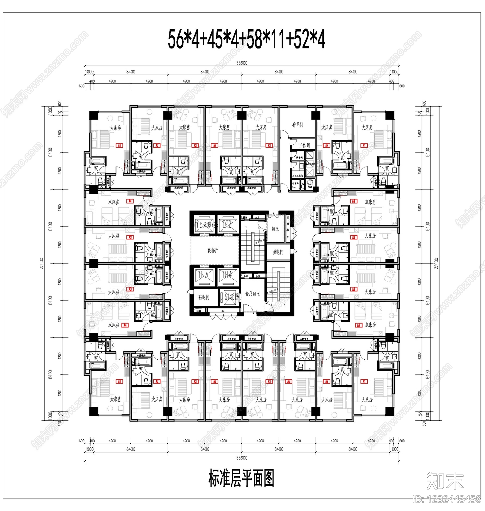 酒店建筑cad施工图下载【ID:1232443458】