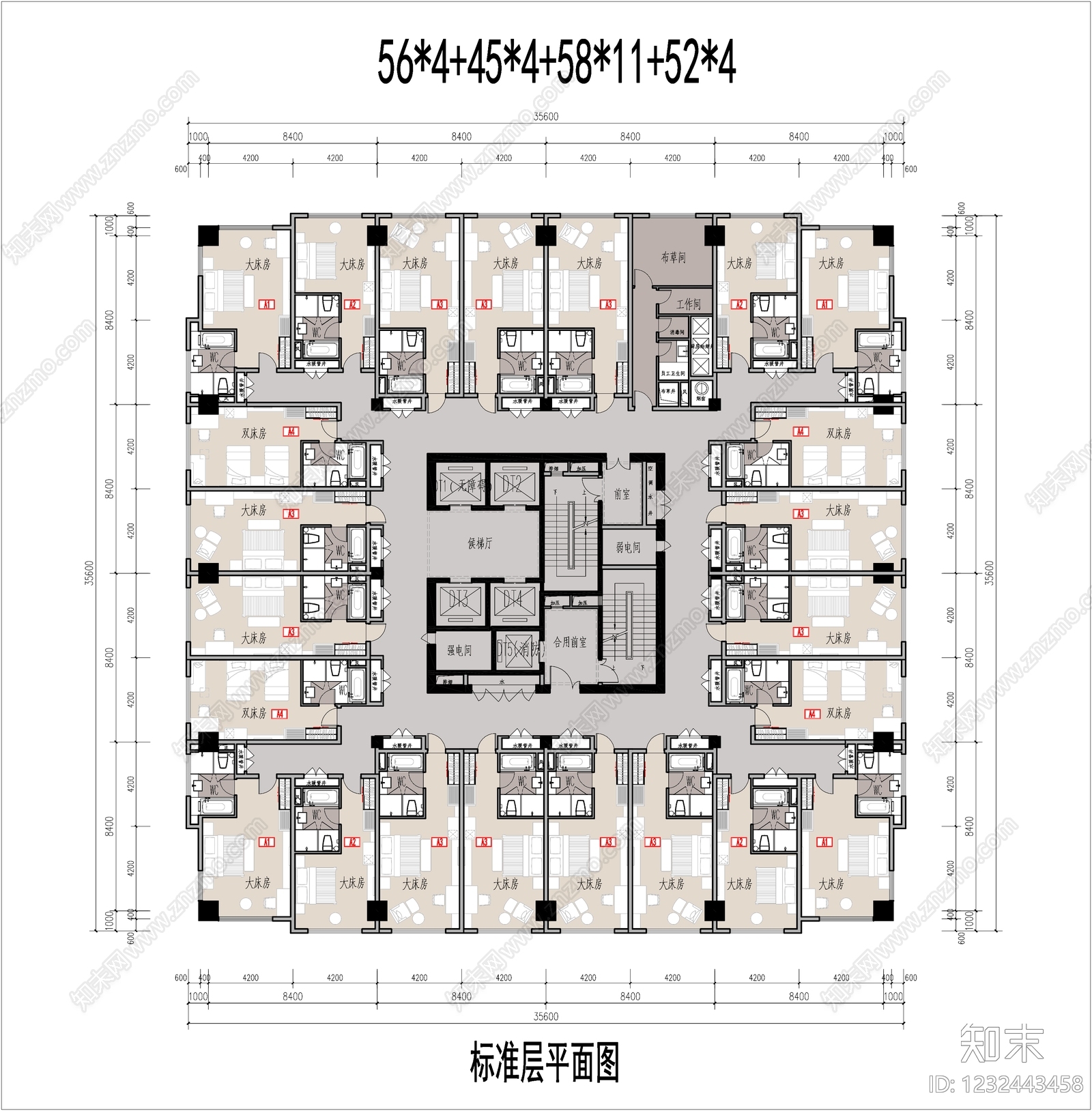 酒店建筑cad施工图下载【ID:1232443458】