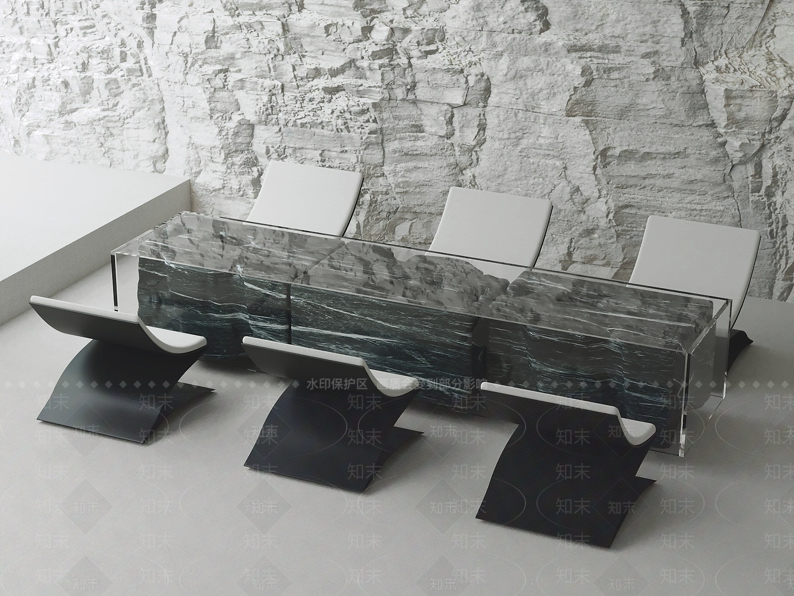 意式极简办公桌椅3D模型渲染效果图