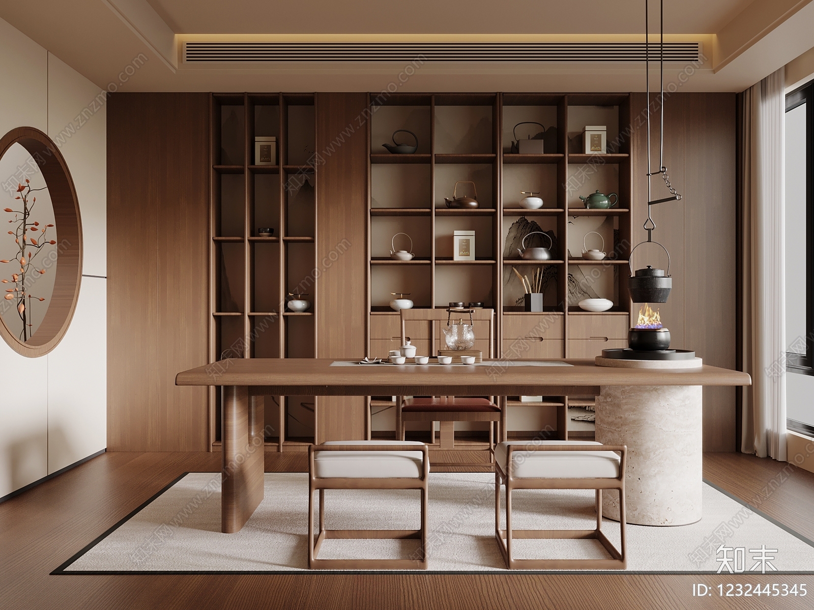 新中式茶室SU模型下载【ID:1232445345】