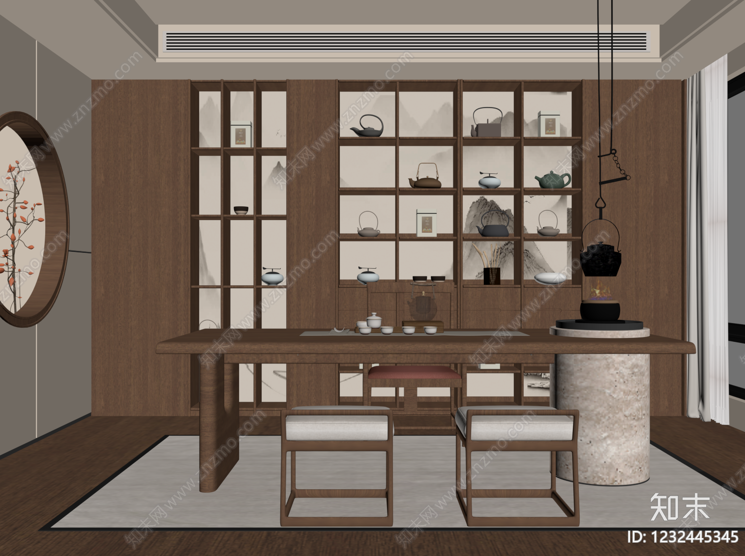 新中式茶室SU模型下载【ID:1232445345】