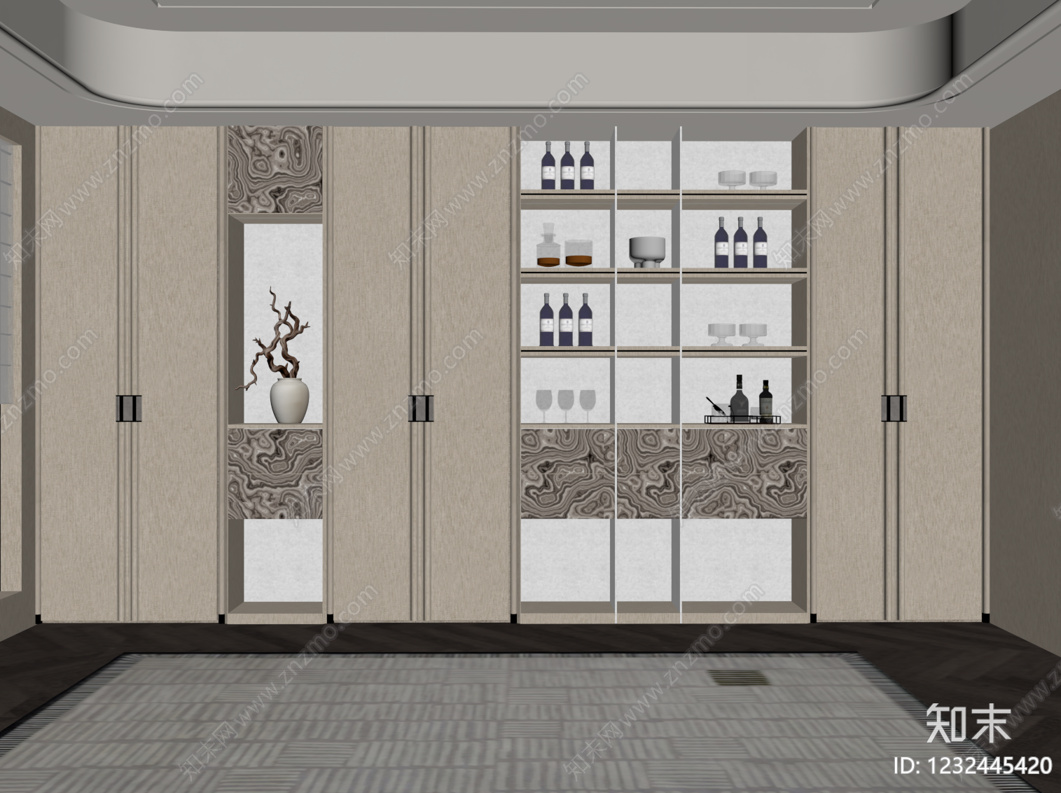 新中式酒柜SU模型下载【ID:1232445420】