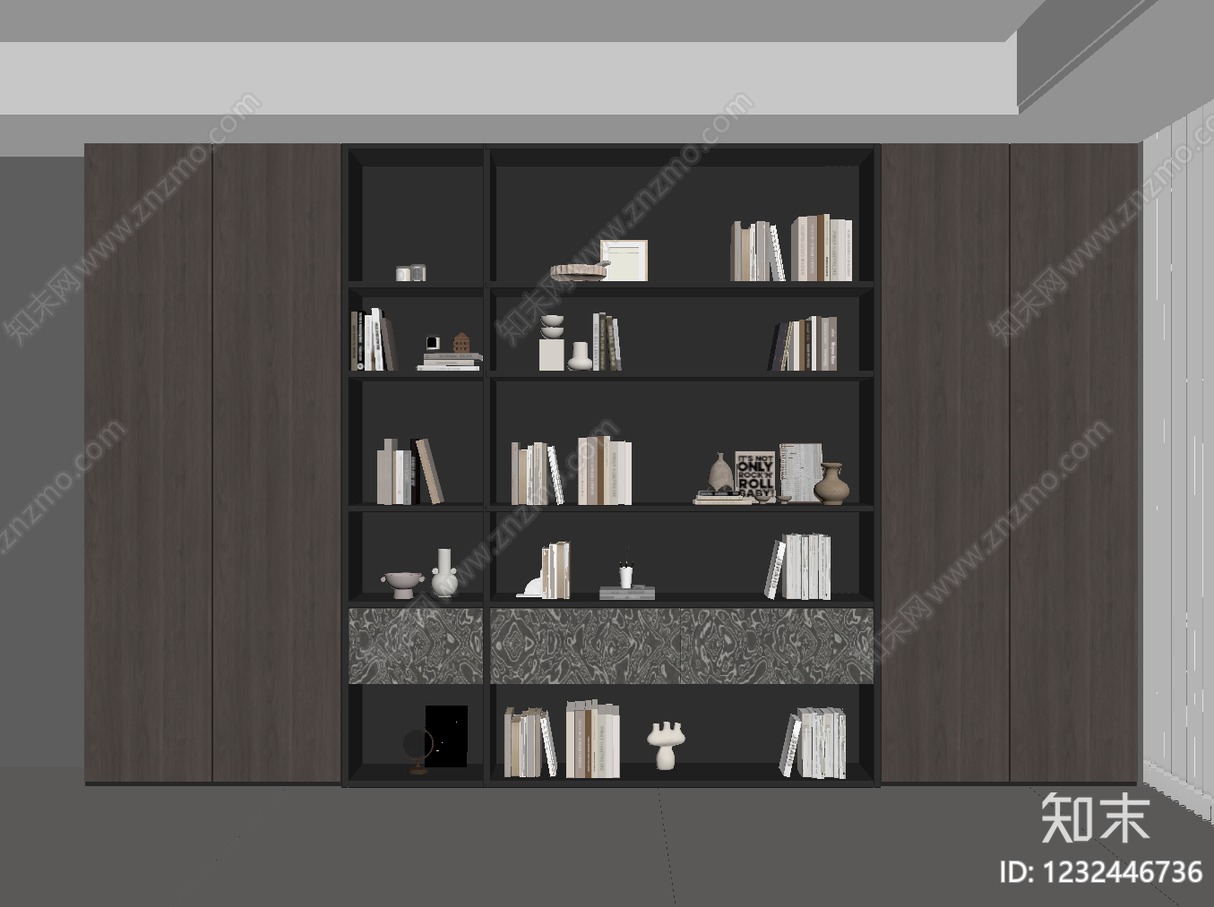 意式极简书柜SU模型下载【ID:1232446736】