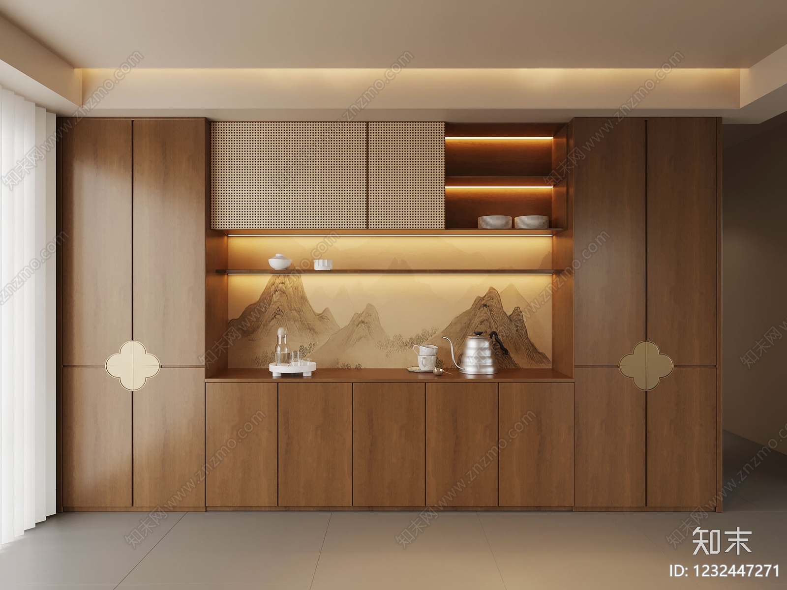 新中式餐边柜3D模型下载【ID:1232447271】