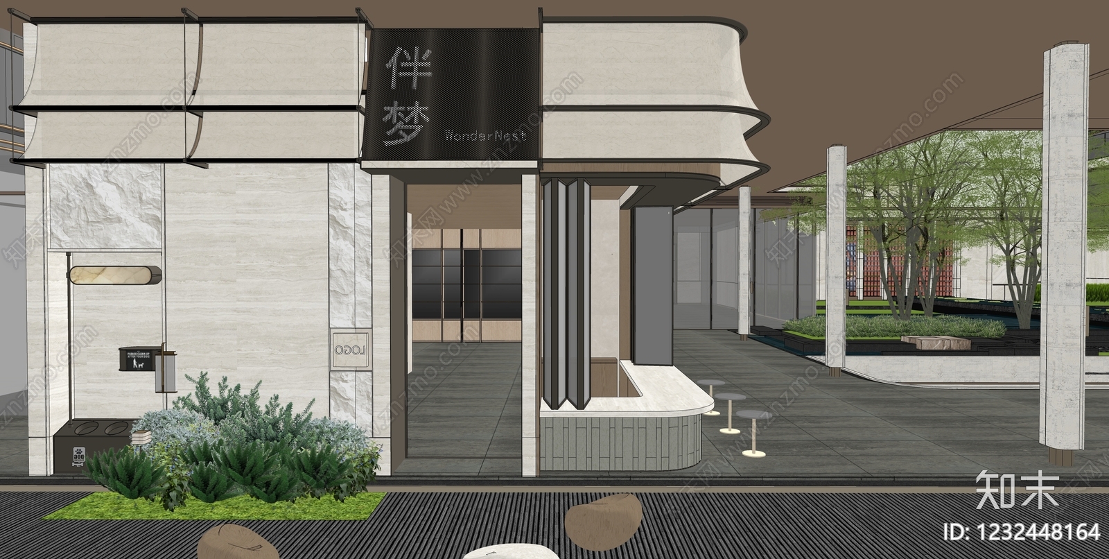 现代主义小区景观SU模型下载【ID:1232448164】