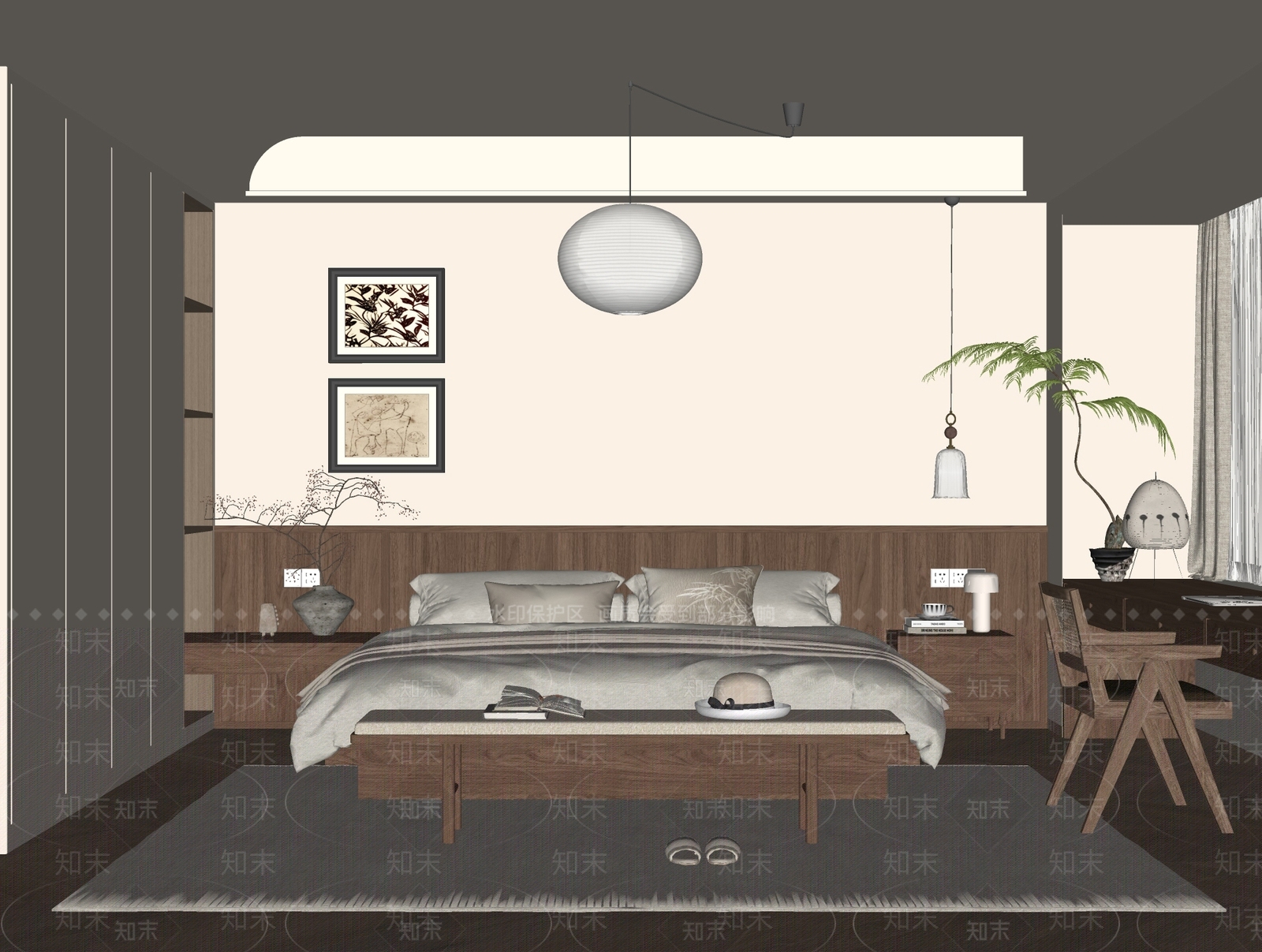 中古风主卧SU模型下载【ID:1232448844】