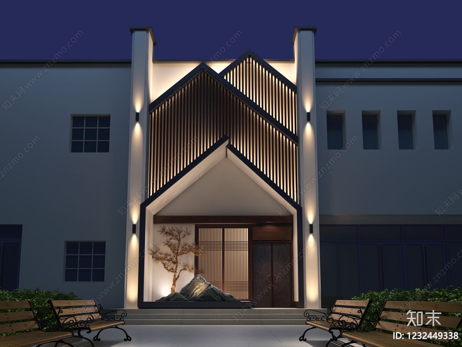 新中式社区服务中心3D模型下载【ID:1232449338】