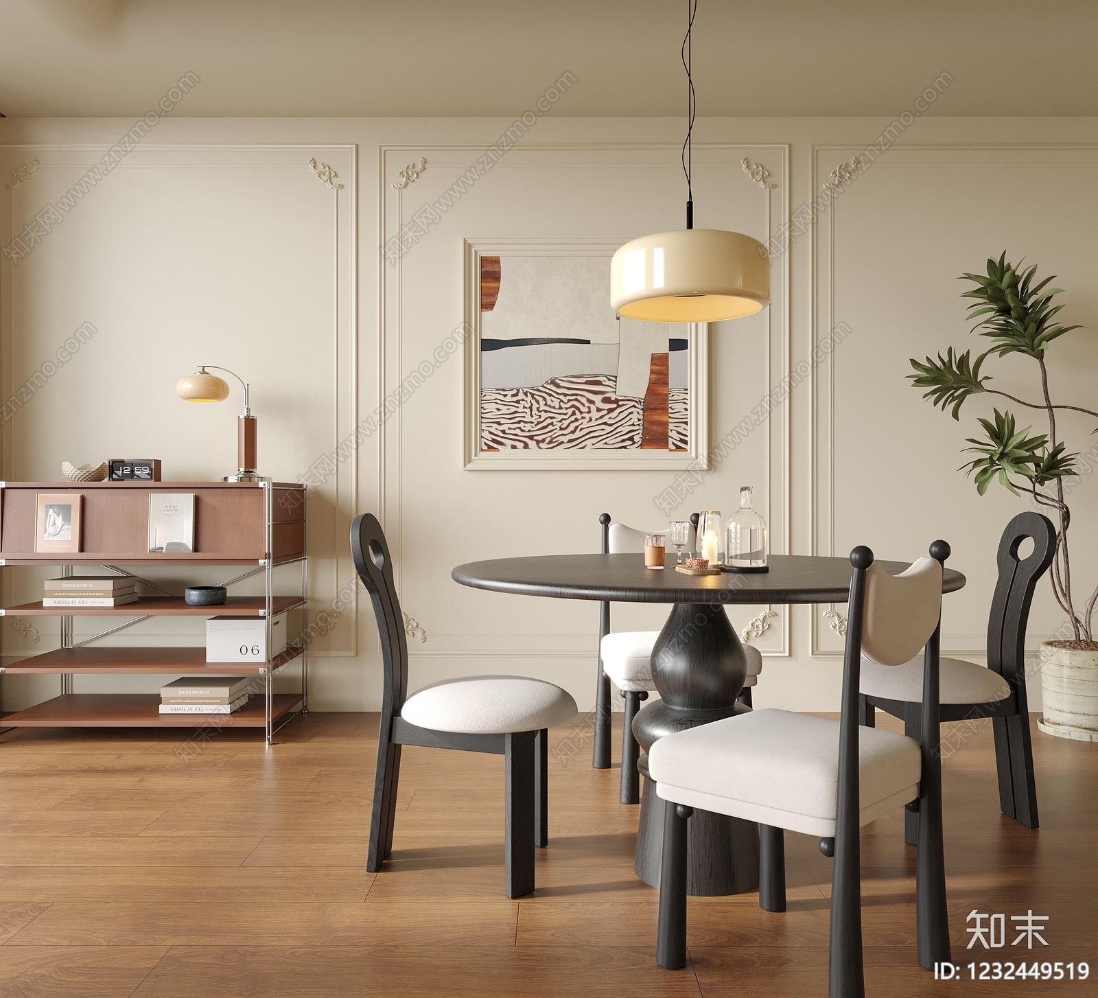 中古风餐桌椅3D模型渲染效果图
