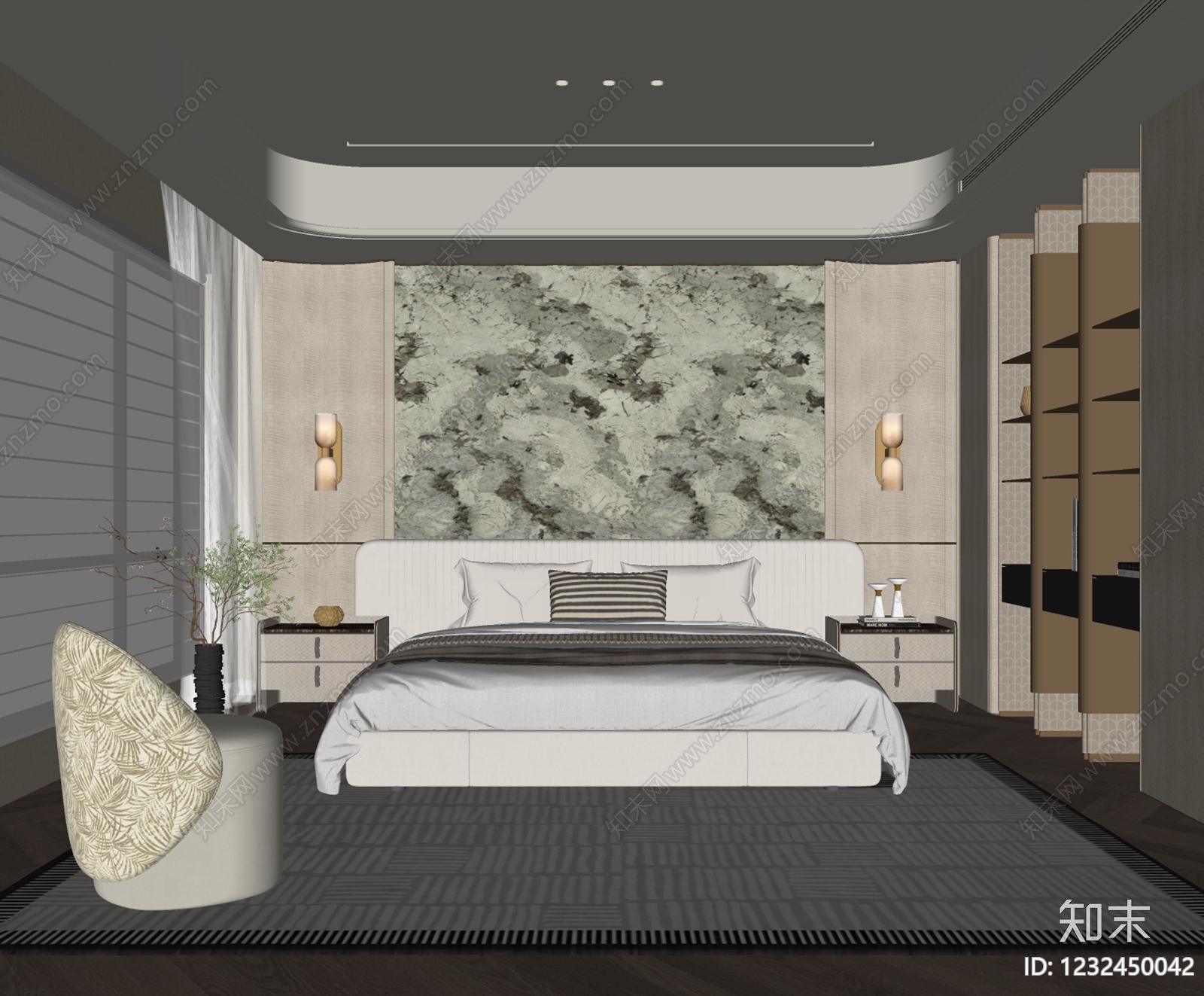 轻奢主卧SU模型下载【ID:1232450042】