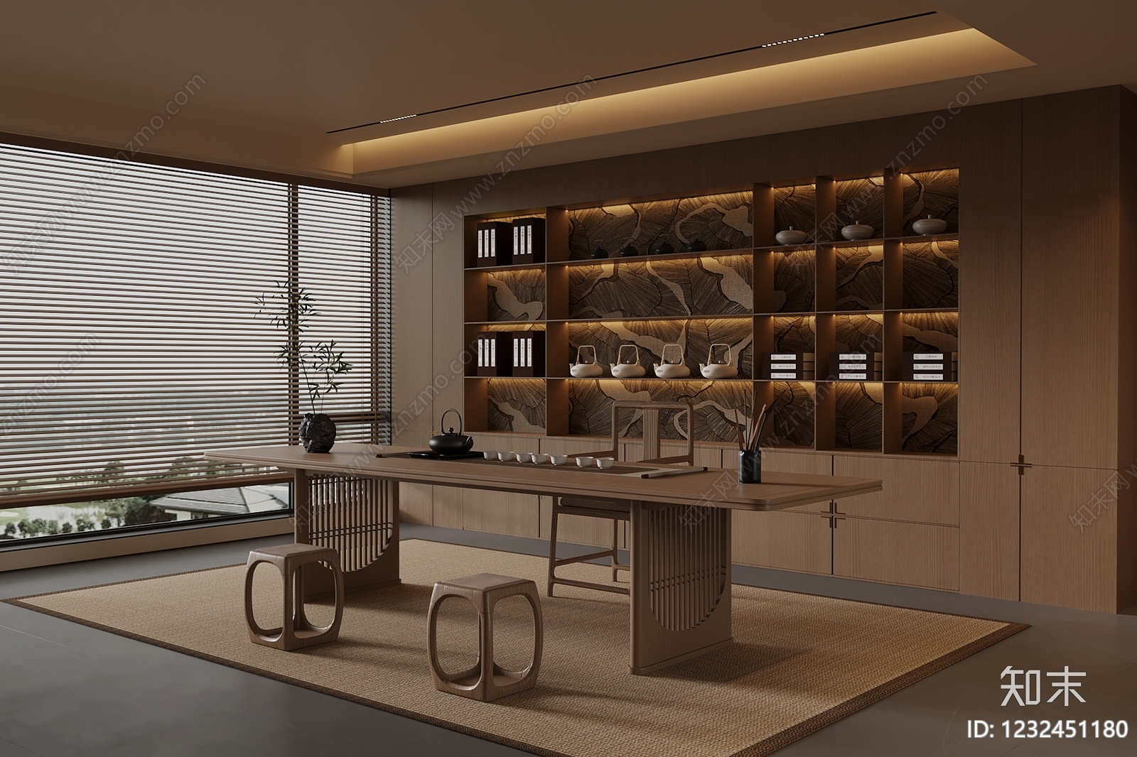 新中式茶室3D模型下载【ID:1232451180】