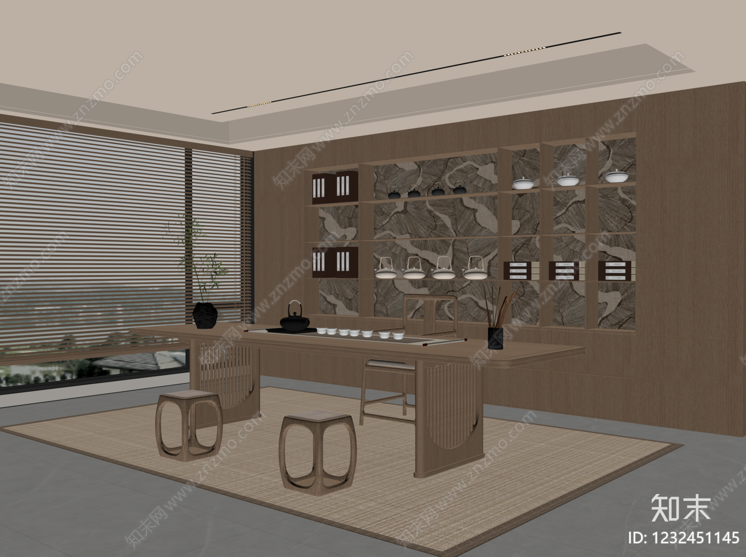 新中式茶室SU模型下载【ID:1232451145】