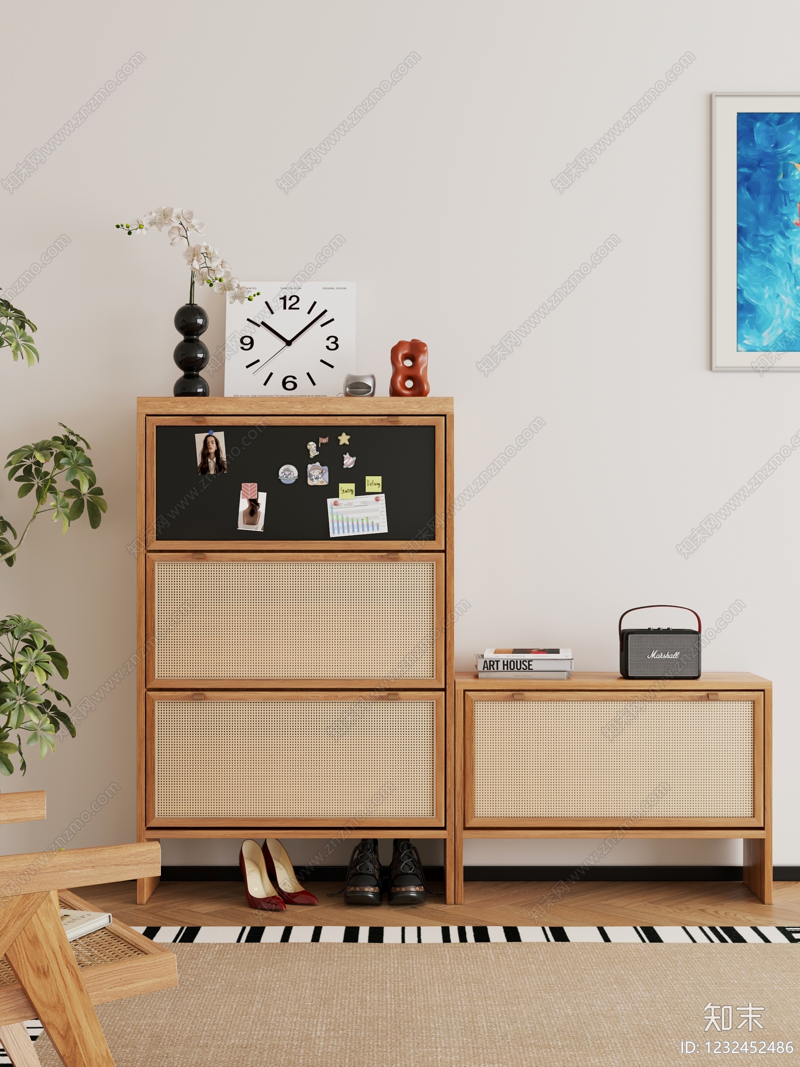 原木风鞋柜3D模型下载【ID:1232452486】