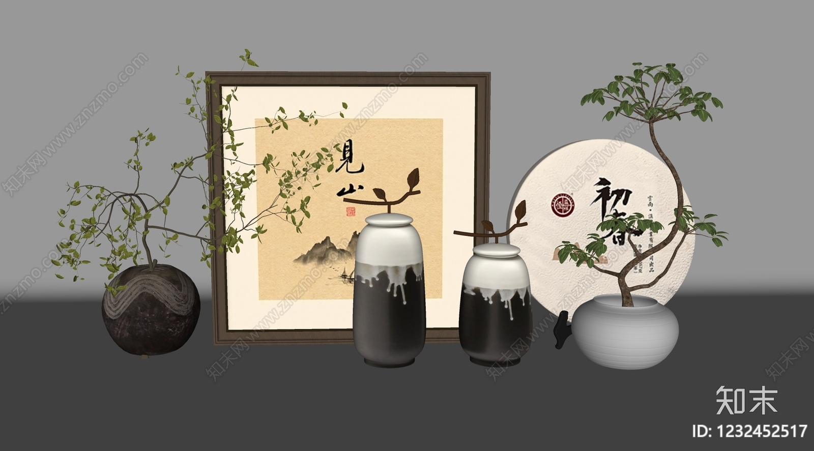 新中式摆件组合SU模型下载【ID:1232452517】