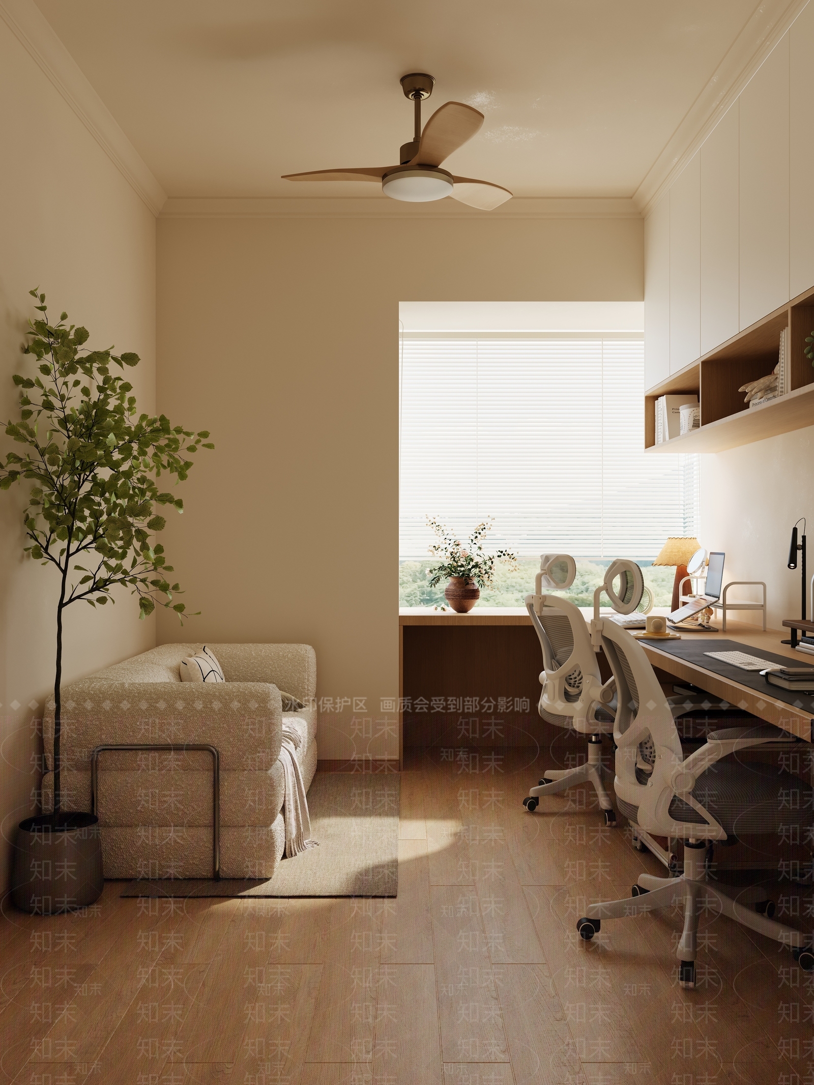 奶油风书房3D模型下载【ID:1232453050】