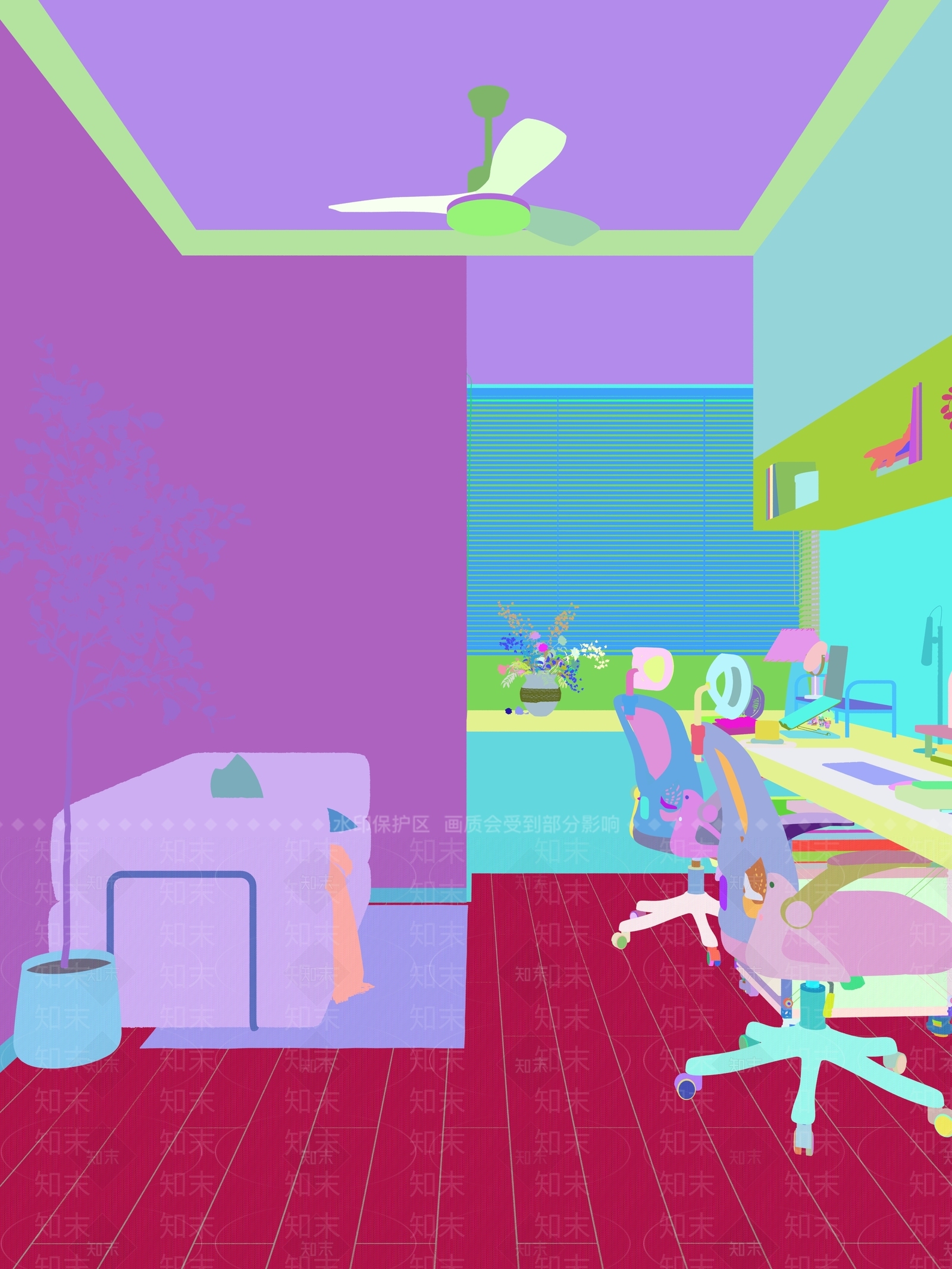 奶油风书房3D模型下载【ID:1232453050】
